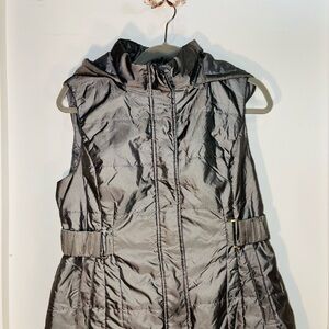 New York & Company Grey Hooded Vest with Belt